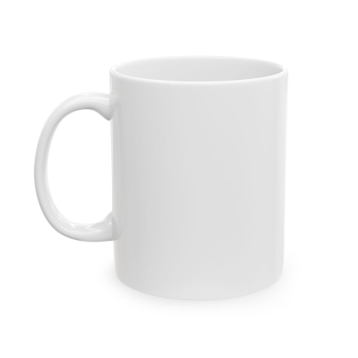 A blue ceramic mug with a green rim features a cartoon image of two characters in a spaceship flying through space. The characters are from the animated television show Rick and Morty - alternate angle 4, merchandise